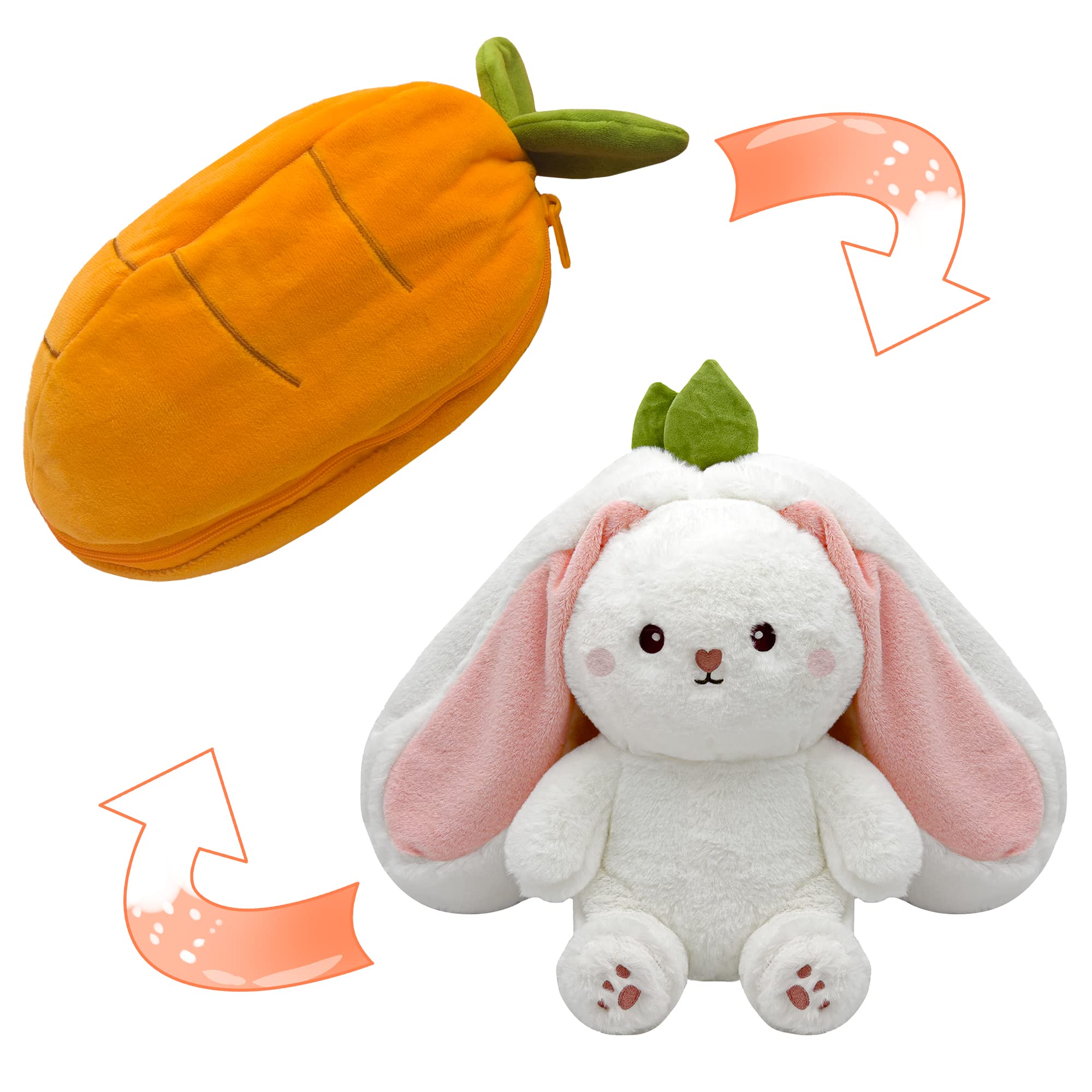 Youblek Bunny Stuffed Animal,Carrot Reversible Cuddle Bunny Plush Doll With Zipper Cute Soft Rabbit Toys Pillow For Kids And Adu